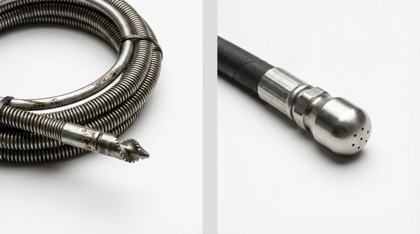 Drain snake cable and hydro jetting nozzle used for drain cleaning in Folly Beach, SC