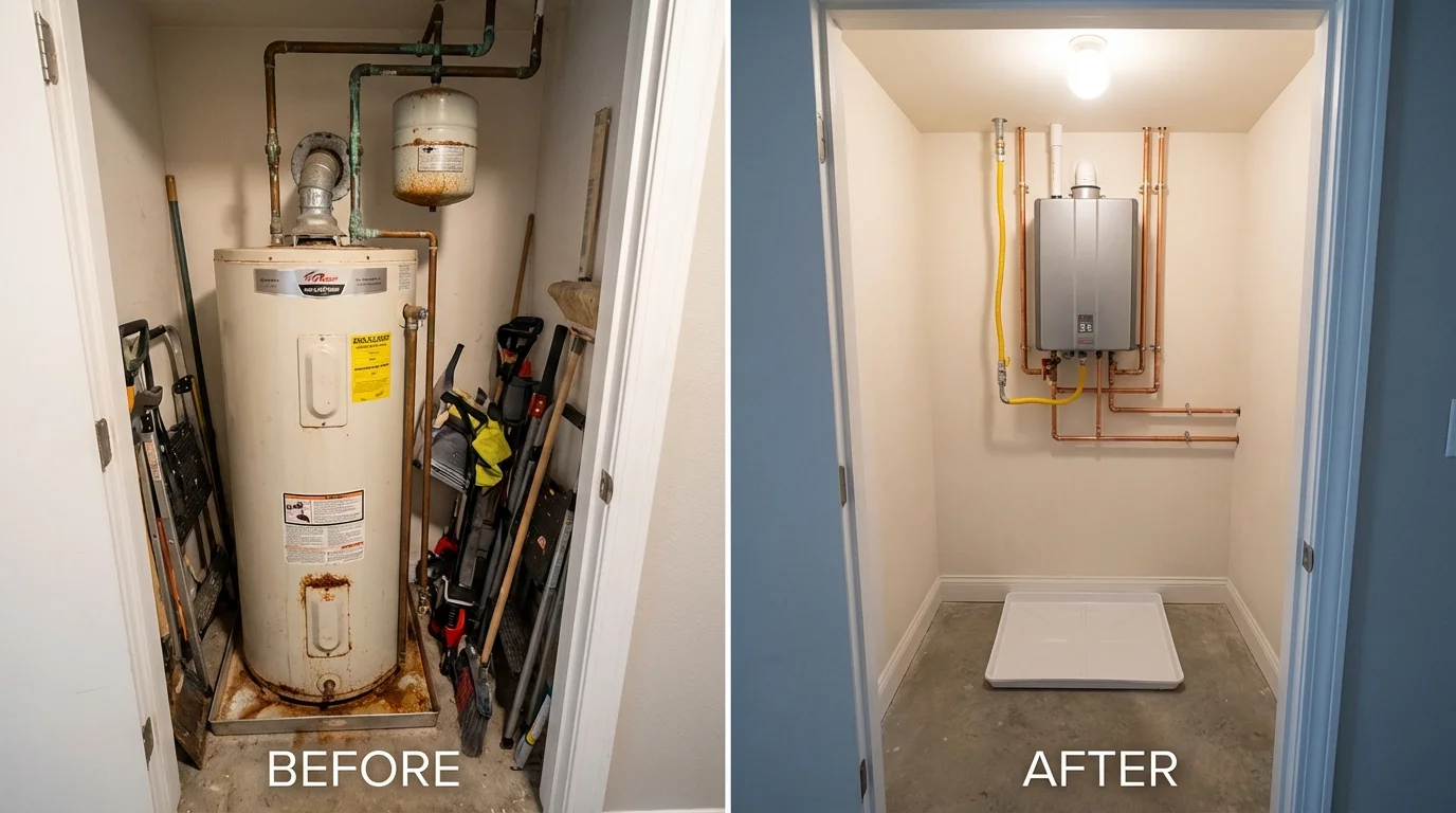 Tank water heater versus wall-mounted tankless unit comparison for Folly Beach, SC homeowners